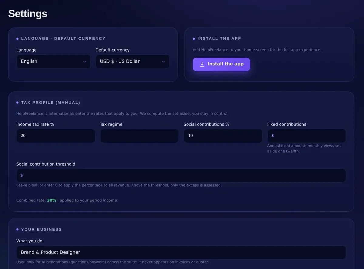 Settings & tax profile